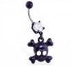 Black coated belly ring with dangling skull