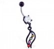 Black coated belly ring with wavy rainbow dangle