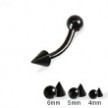 Black curved barbell with ball and cone, 14 ga