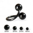 Black spiral barbell with balls, 14 ga