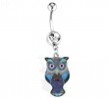 Blue Owl Navel Ring With Aztec Design, 14Ga