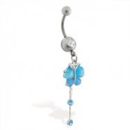 Butterfly Belly button ring with dangling jeweled chains
