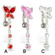 Butterfly with dangle reversed belly button rings