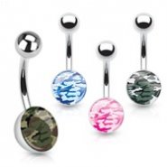 Camouflage Print Inlayed Surgical Steel Navel Ring