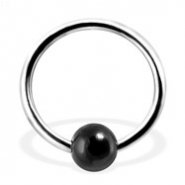 Captive Bead Ring with Black Onyx Ball, 16Ga