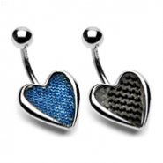 Carbon fiber and denim heart belly ring