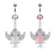 Cats Eye Owl with Gemmed Wings Glasses And Crown Dangle Surgical Steel Navel Ring