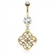 Celestial Knot Dangle Surgical Steel Over Gold Tone Navel Ring