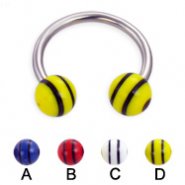 Circular barbell with double striped balls, 14 ga