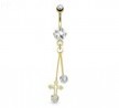 Cross with Large Round CZ Attached By Chain String Dangle Gold Tone Navel Ring