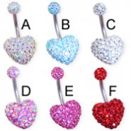 Crystal paved double heart belly ring