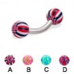 Curved barbell with acrylic checkered balls, 12 ga