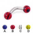 Curved barbell with double striped balls, 10 ga
