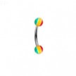 Curved barbell with rasta colored balls, 14 ga