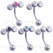 Curved barbell with triple CZ top, 16 ga