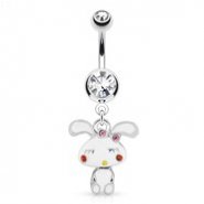 Cute Bunny with Mini-Dangle Body And Gemmed Cheeks Surgical Steel Navel Ring