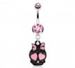 Cute Skull Black with Pink Ribbon And Enamel Plated Heart Eyes Surgical Steel Navel Ring