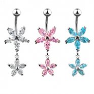 Dangling jeweled flower belly ring