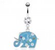 Decorative Elephant with Sky Blue Enamel Plating Dangle Surgical Steel Navel Ring