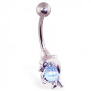 Dolphin belly ring with cabochon gem