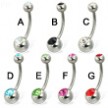 Double jeweled belly button ring, 16 ga