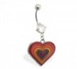 Double jeweled belly ring with dangling layered color changing heart