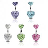 Double paved gem heart belly ring