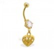 Gold Tone belly button ring with dangling heart