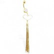 Gold Tone belly ring with dangling heart and long dangling chains