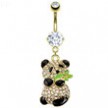 Gold Tone Belly Ring with Dangling Panda Bear