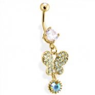 Gold Tone Dangling Butterfly Belly Ring