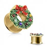 Gold Toned Wreath Double Flaired Tunnels, PAIR