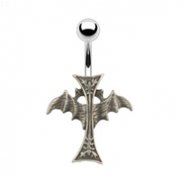 Gothic cross with wings navel ring
