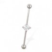 Industrial straight barbell with jeweled square 14 ga