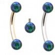 Internally Threaded Curved Barbell With Blue-Green Opals