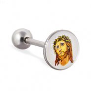 Jesus logo tongue ring, 14 ga