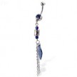 Jeweled belly button ring with a dangle