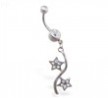 Jeweled belly button ring with double pave jeweled star dangle