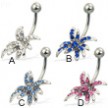 Jeweled belly button ring with exotic flower