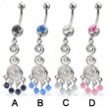 Jeweled belly button ring with ornament dangle