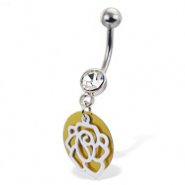 Jeweled belly button ring with rose and circle