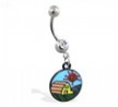 Jeweled belly ring with Dangling Barn-Scape Circle