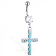 Jeweled belly ring with dangling big cross