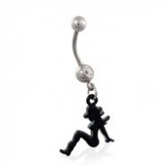 Jeweled belly ring with dangling black coated cowgirl
