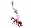 Jeweled belly ring with dangling cowgirl riding horse