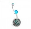 Jeweled Belly Ring With Dangling Medallion
