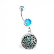 Jeweled Belly Ring With Dangling Medallion