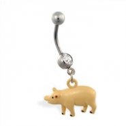 Jeweled belly ring with dangling pig