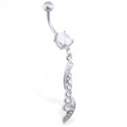 Jeweled belly ring with fancy CZ twisted dangle