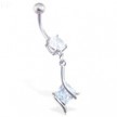 Jeweled belly ring with square CZ dangle